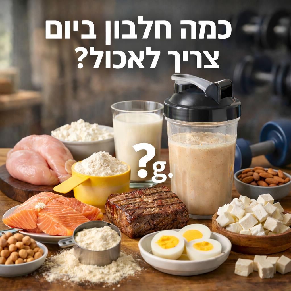 שייק חלבון עם סקופ חלבון ומאכלי חלבון שונים של דגים ובשר